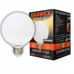 Светодиодная LED лампа 12Вт мягкий свет G95 Е27 Brawex 2207A-G95-12L