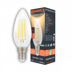 Светодиодная LED лампа филамент 9Вт мягкий свет C35 Е14 Brawex C35F-E14-9L