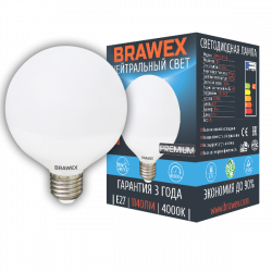Светодиодная LED лампа 12Вт яркий свет G95 Е27 Brawex 2207A-G95-12N