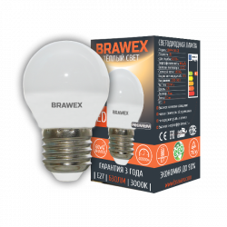 Светодиодная LED лампа 7Вт мягкий свет G45 Е27 Brawex 2007A-G45-7L