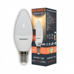 Светодиодная LED лампа 7Вт мягкий свет B35 Е14 Brawex 0707G-B35-7L