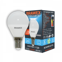 Светодиодная LED лампа 7Вт яркий свет G45 Е14 Brawex 2007B-G45-7N