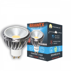 Точечная светодиодная LED лампа, угол 60°, 8Вт яркий свет PAR16 GU10 Brawex GU10-60-8N