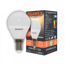 Светодиодная LED лампа 7Вт мягкий свет G45 Е14 Brawex 2007B-G45-7L