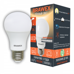 Классическая светодиодная диммируемая LED лампа 11Вт мягкий свет А60 Е27 Brawex A60-11L-Dim