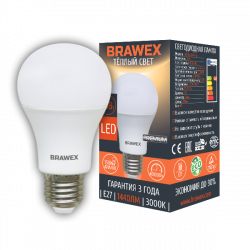 Классическая светодиодная LED лампа 16Вт мягкий свет А60 Е27 Brawex 0314G-A60-16L