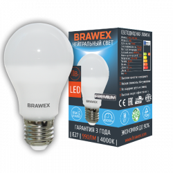 Классическая светодиодная LED лампа 11Вт яркий свет А60 Е27 Brawex 0307D-A60-11N