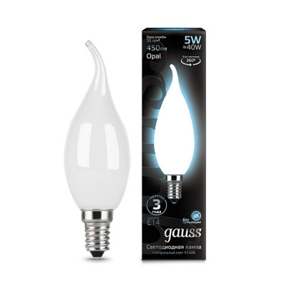 Лампа Gauss LED Filament Candle tailed OPAL E14 5W 4100K Golden 1/10/50, шт 104201205