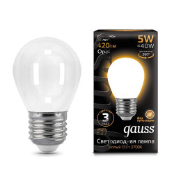 Лампа Gauss LED Filament Globe OPAL E27 5W 2700К 1/10/50, шт