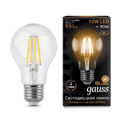 Лампа Gauss LED Filament A60 E27 10W 2700K 1/20/40, шт 102802110