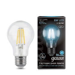 Лампа Gauss LED Filament A60 E27 6W 4100K 1/10/40
