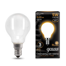 Лампа Gauss LED Filament Globe OPAL E14 5W 2700К 1/10/50, шт