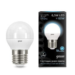 Лампа Gauss LED Globe E27 6,5W 100-240V 4100K 1/10/50