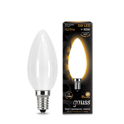 Лампа Gauss LED Filament Candle OPAL E14 5W 2700K 1/10/50, шт 103201105