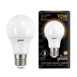 Лампа Gauss LED A60 E27 10W 3000К 1/10/50, шт