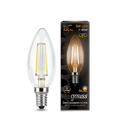 Лампа Gauss LED Filament Candle E14 5W 2700K 1/10/50, шт 103801105