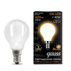 Лампа Gauss LED Filament Globe OPAL E14 5W 2700К 1/10/50, шт 105201105