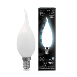 Лампа Gauss LED Filament Candle tailed OPAL E14 5W 4100K Golden 1/10/50, шт 104201205