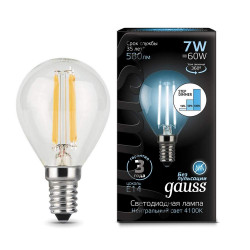 Лампа Gauss LED Filament Globe E14 7W 4100К 1/10/50, шт