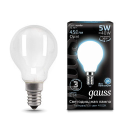 Лампа Gauss LED Filament Globe OPAL E14 5W 4100К 1/10/50, шт